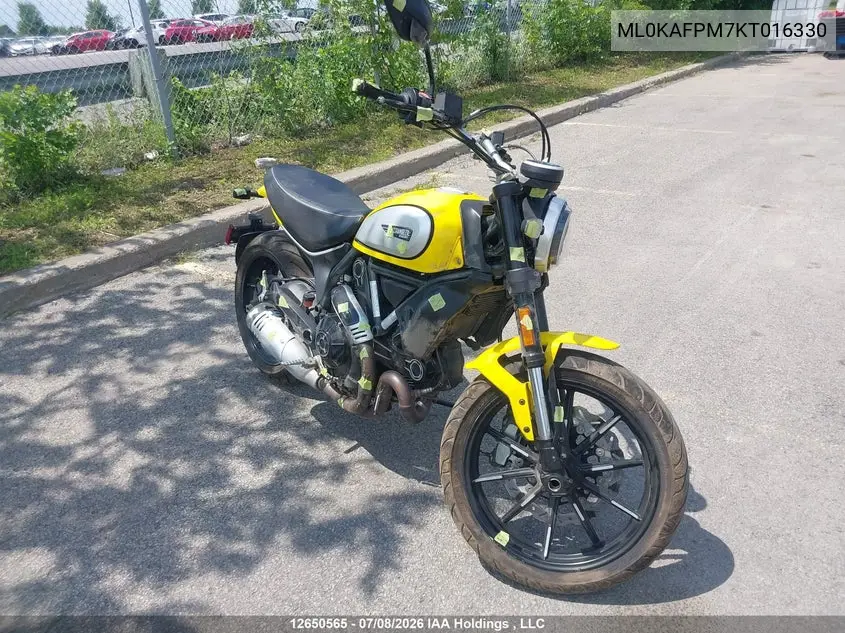 2019 Ducati Scrambler Desert Sled VIN: ML0KAFPM7KT016330 Lot: 12650565