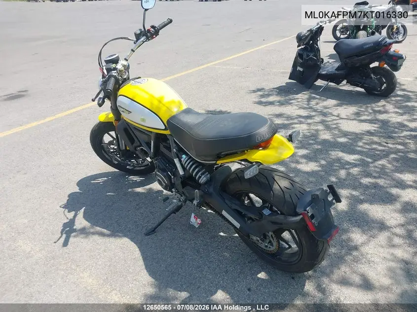 2019 Ducati Scrambler Desert Sled VIN: ML0KAFPM7KT016330 Lot: 12650565
