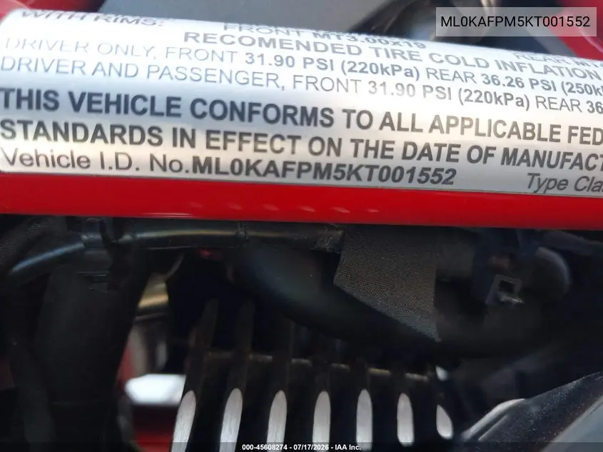 2019 Ducati Scrambler Desert Sled VIN: ML0KAFPM5KT001552 Lot: 45608274
