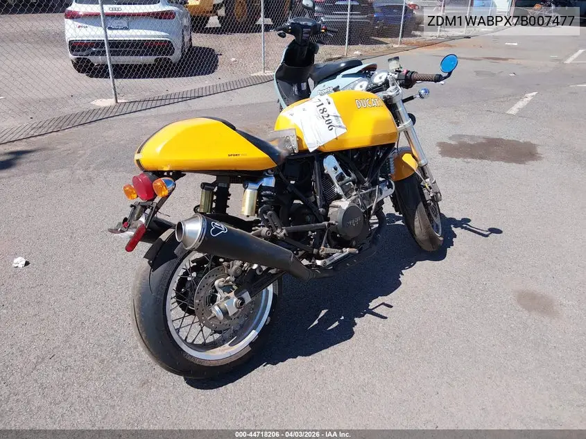 2007 Ducati Sportclassic Sport1000 VIN: ZDM1WABPX7B007477 Lot: 44718206