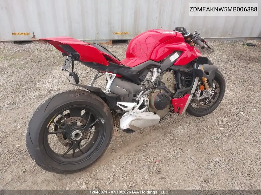 2021 Ducati Streetfighter V4/V4S VIN: ZDMFAKNW5MB006388 Lot: 12648071