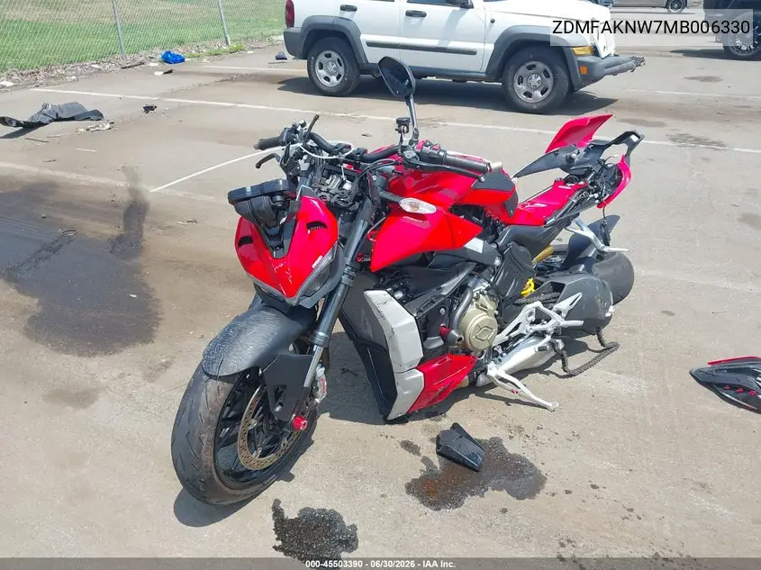 2021 Ducati Streetfighter V4/V4S VIN: ZDMFAKNW7MB006330 Lot: 45503390
