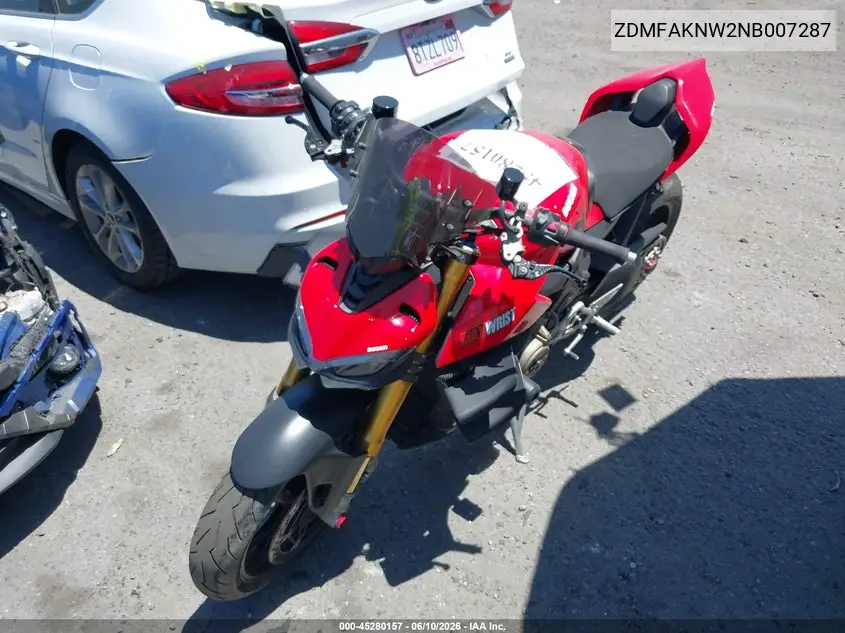 2022 Ducati Streetfighter V4/V4S VIN: ZDMFAKNW2NB007287 Lot: 45280157