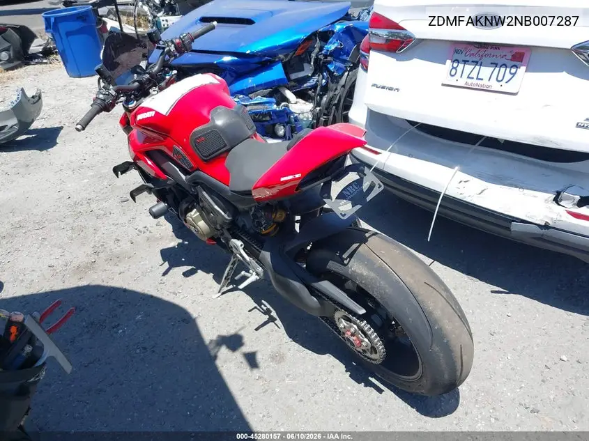 2022 Ducati Streetfighter V4/V4S VIN: ZDMFAKNW2NB007287 Lot: 45280157