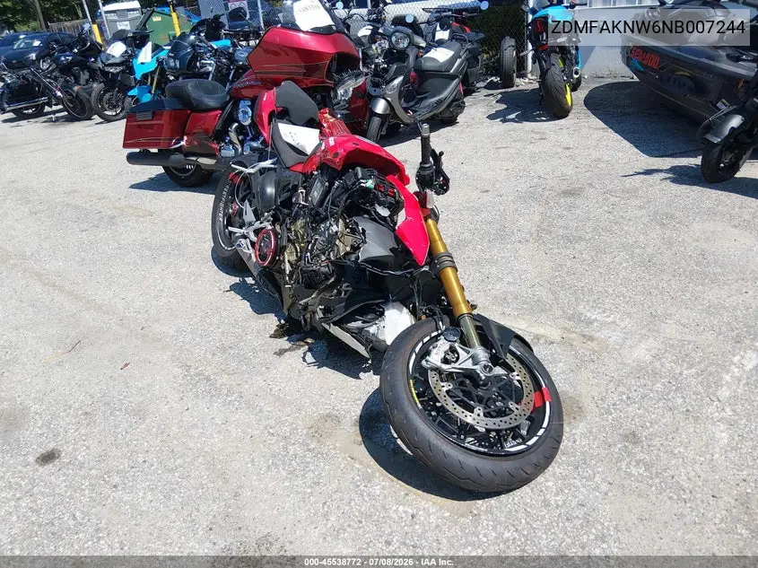2022 Ducati Streetfighter V4/V4S VIN: ZDMFAKNW6NB007244 Lot: 45538772