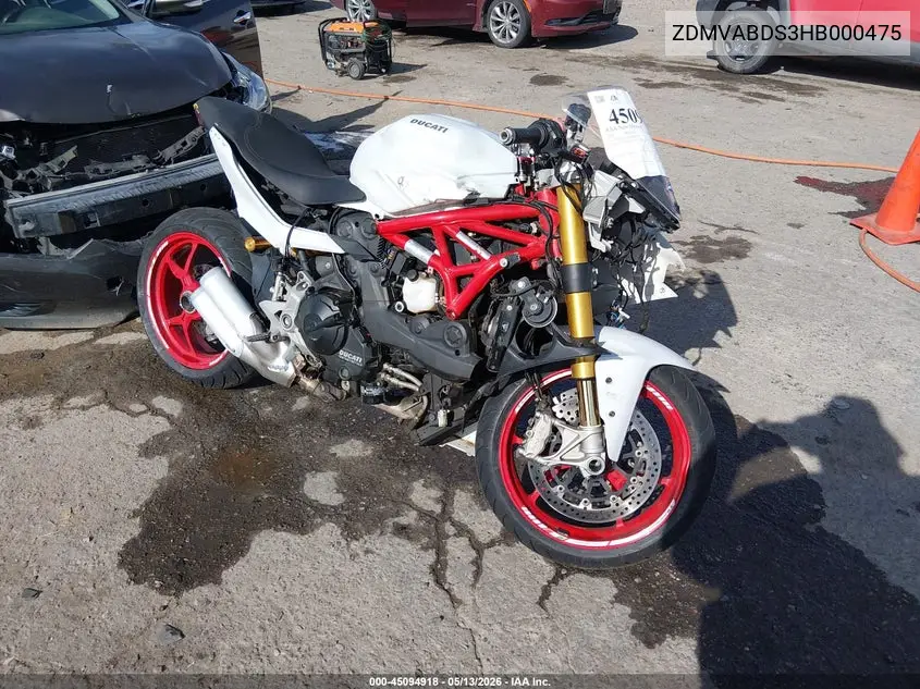 2017 Ducati Supersport VIN: ZDMVABDS3HB000475 Lot: 45094918