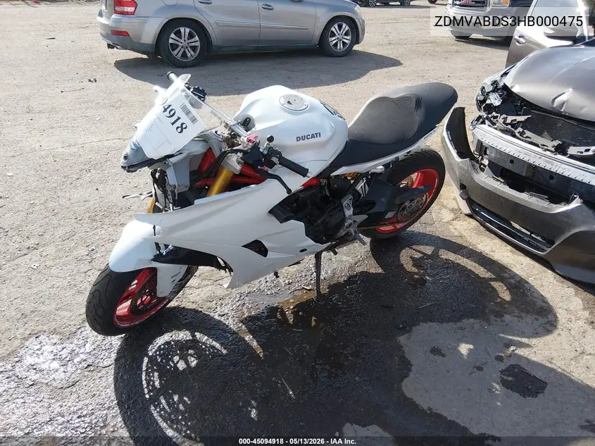 2017 Ducati Supersport VIN: ZDMVABDS3HB000475 Lot: 45094918