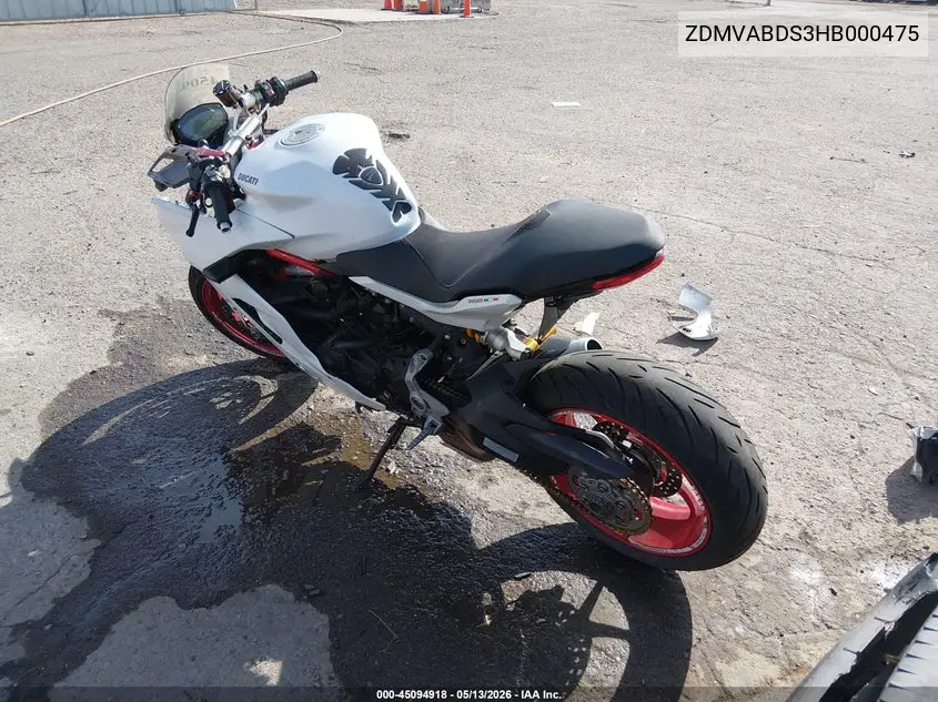 2017 Ducati Supersport VIN: ZDMVABDS3HB000475 Lot: 45094918