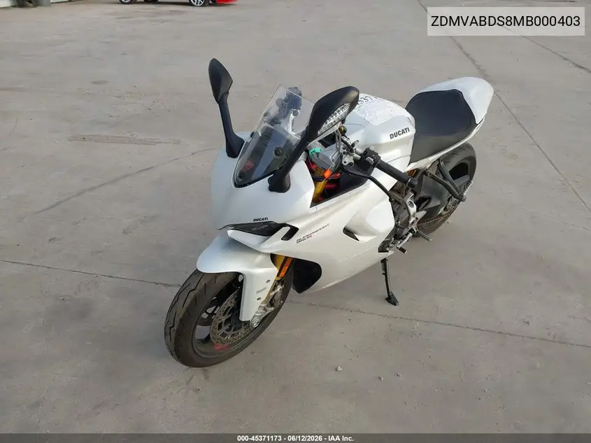 2021 Ducati Supersport VIN: ZDMVABDS8MB000403 Lot: 45371173