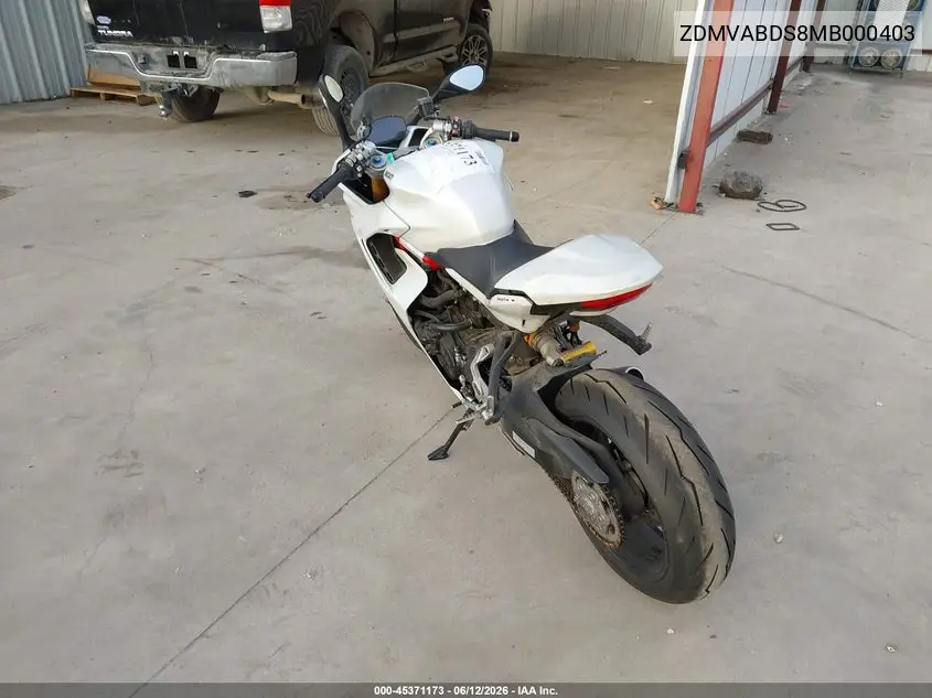 2021 Ducati Supersport VIN: ZDMVABDS8MB000403 Lot: 45371173