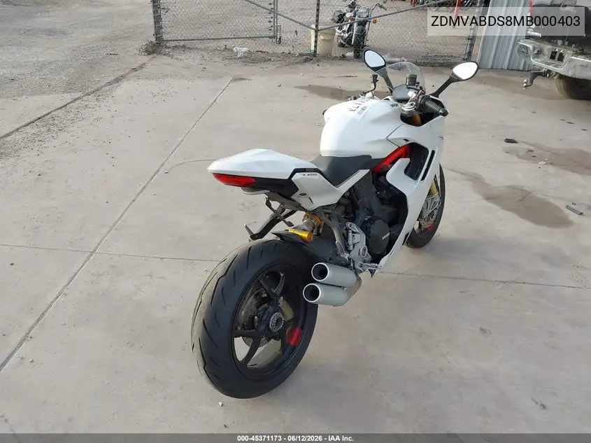 2021 Ducati Supersport VIN: ZDMVABDS8MB000403 Lot: 45371173
