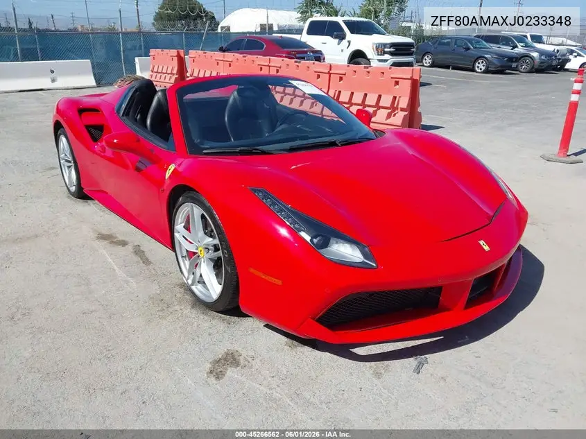 2018 Ferrari 488 Spider VIN: ZFF80AMAXJ0233348 Lot: 45266562
