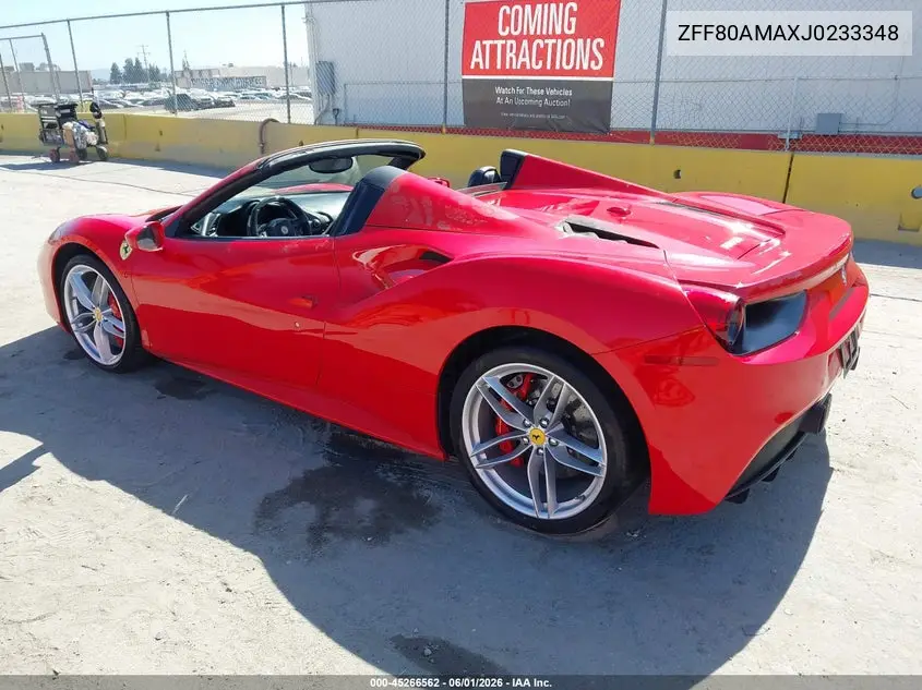 2018 Ferrari 488 Spider VIN: ZFF80AMAXJ0233348 Lot: 45266562