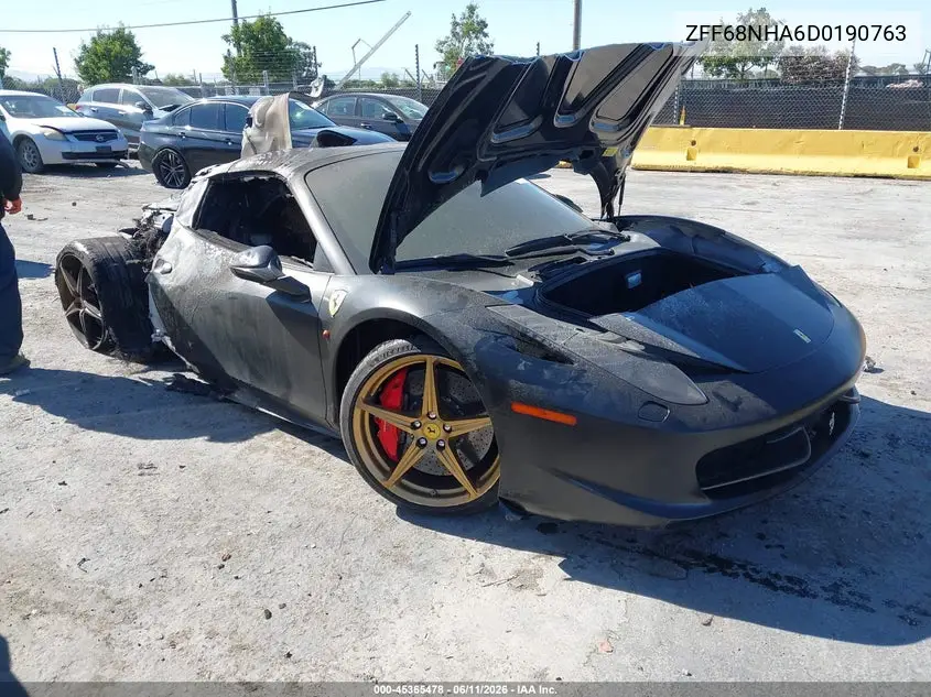 2013 Ferrari 458 Spider VIN: ZFF68NHA6D0190763 Lot: 45365478