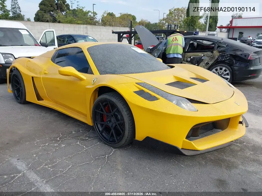 2013 Ferrari 458 Spider VIN: ZFF68NHA2D0190114 Lot: 45535805