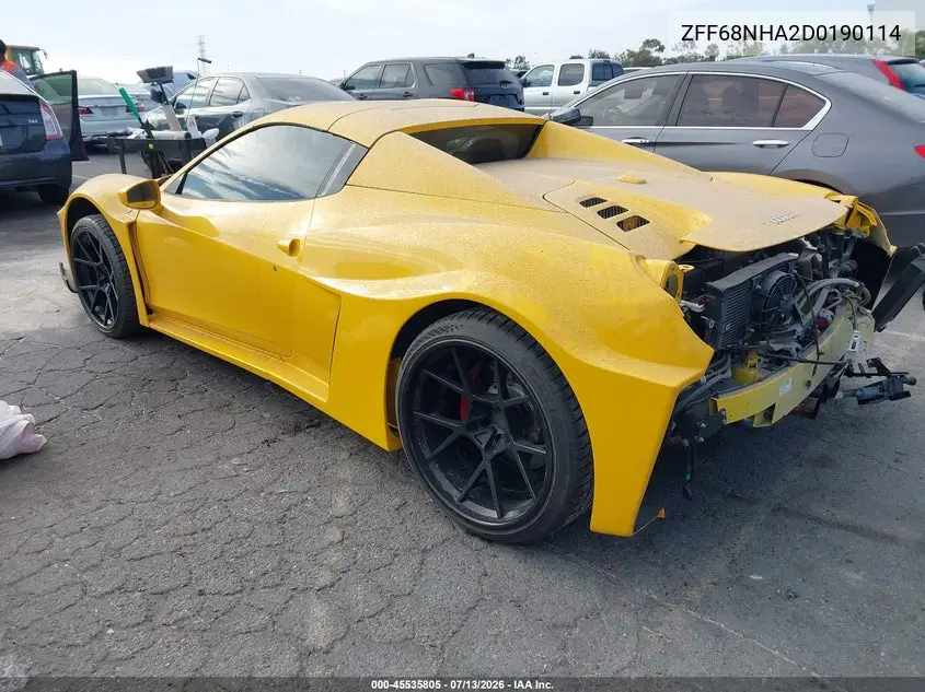 2013 Ferrari 458 Spider VIN: ZFF68NHA2D0190114 Lot: 45535805