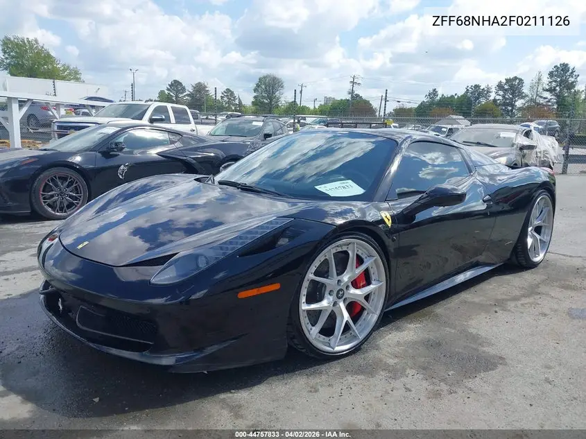 2015 Ferrari 458 Spider VIN: ZFF68NHA2F0211126 Lot: 44757833