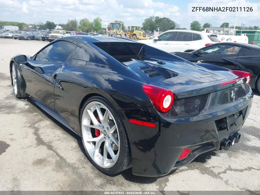2015 Ferrari 458 Spider VIN: ZFF68NHA2F0211126 Lot: 44757833