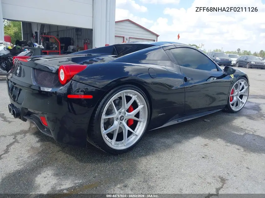 2015 Ferrari 458 Spider VIN: ZFF68NHA2F0211126 Lot: 44757833