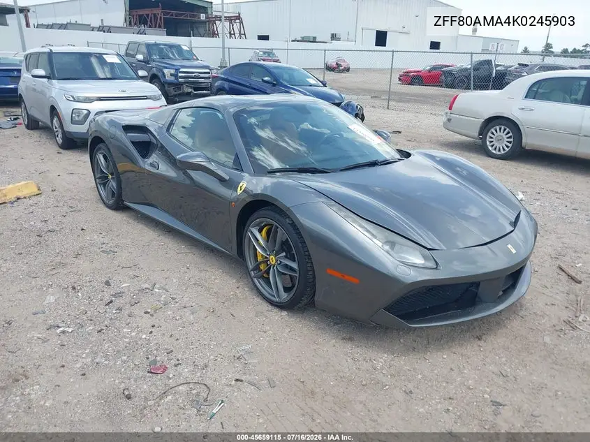 2019 Ferrari 488 Spider VIN: ZFF80AMA4K0245903 Lot: 45659115