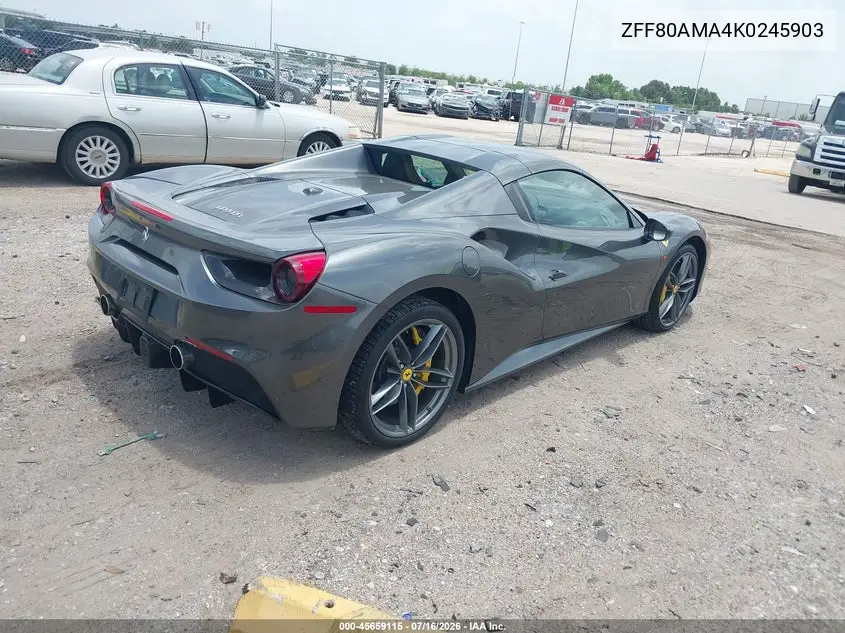 2019 Ferrari 488 Spider VIN: ZFF80AMA4K0245903 Lot: 45659115