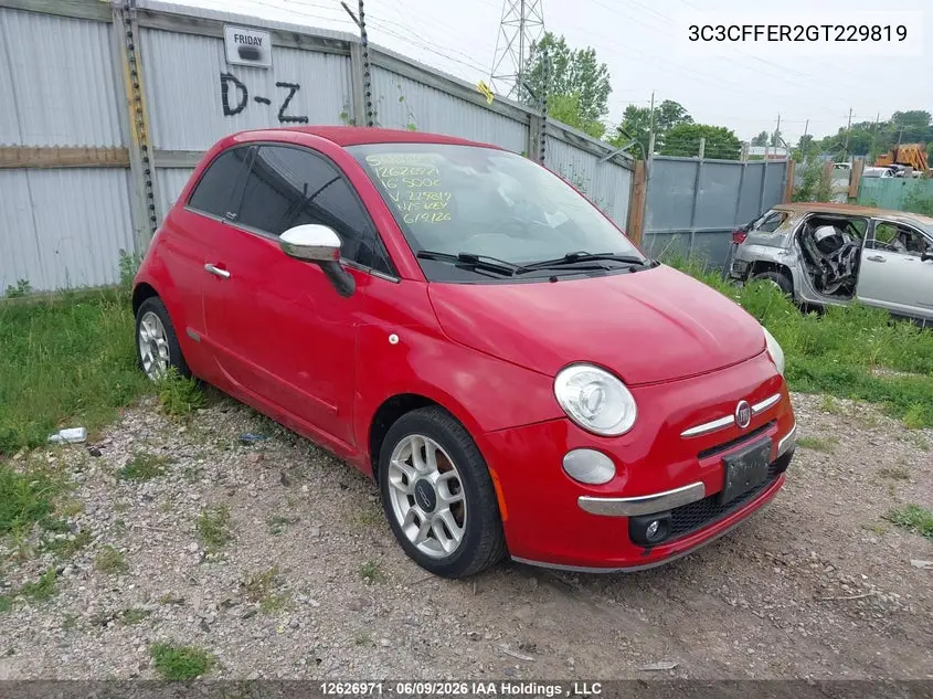2016 Fiat 500C Lounge VIN: 3C3CFFER2GT229819 Lot: 12626971