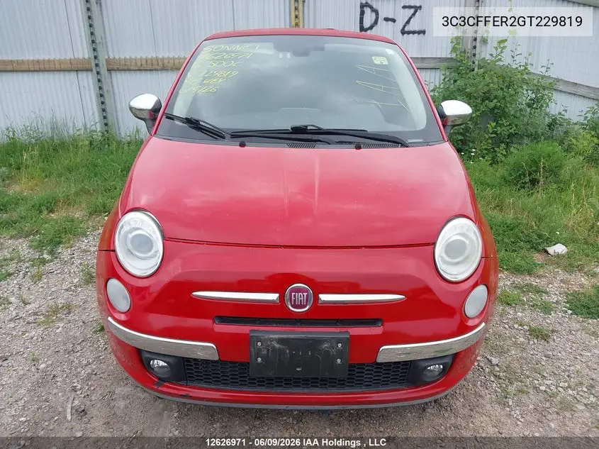2016 Fiat 500C Lounge VIN: 3C3CFFER2GT229819 Lot: 12626971