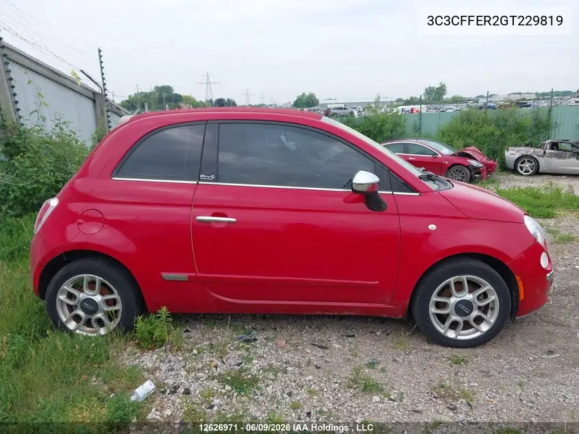 2016 Fiat 500C Lounge VIN: 3C3CFFER2GT229819 Lot: 12626971