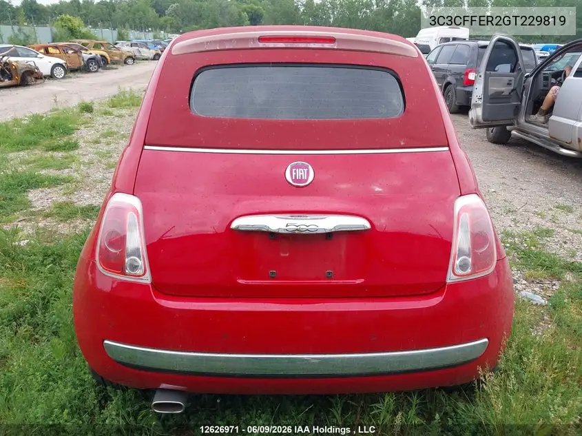 2016 Fiat 500C Lounge VIN: 3C3CFFER2GT229819 Lot: 12626971
