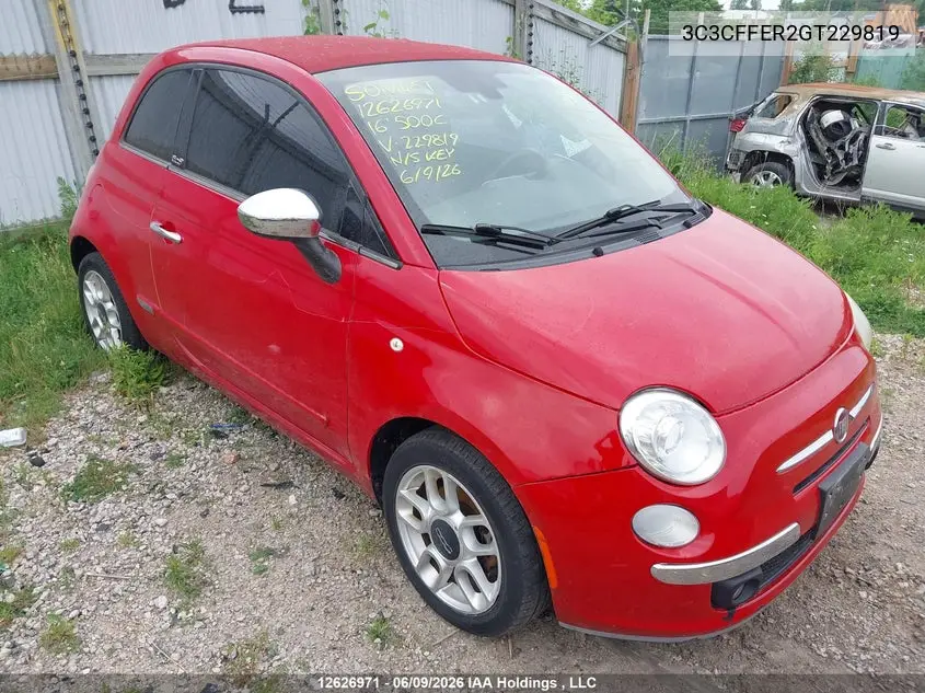 2016 Fiat 500C Lounge VIN: 3C3CFFER2GT229819 Lot: 12626971
