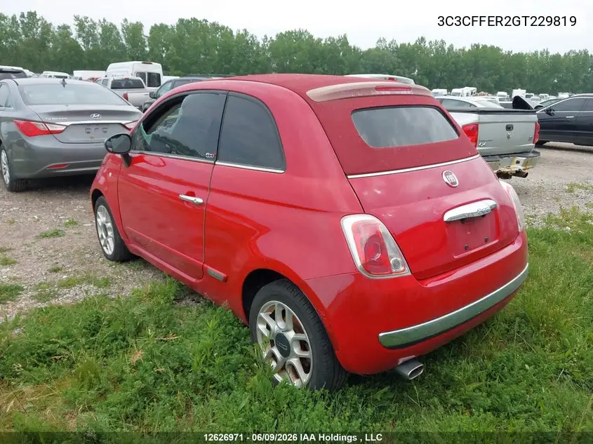 2016 Fiat 500C Lounge VIN: 3C3CFFER2GT229819 Lot: 12626971