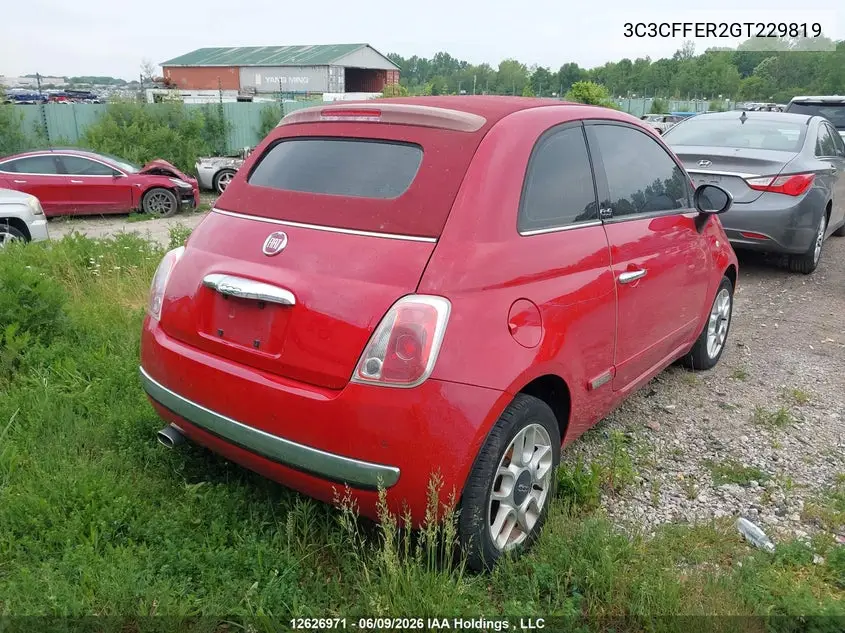 2016 Fiat 500C Lounge VIN: 3C3CFFER2GT229819 Lot: 12626971