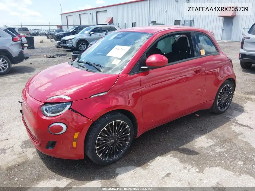 2024 Fiat 500E Inspi(Red) Fwd VIN: ZFAFFAA4XRX205739 Lot: 45467410