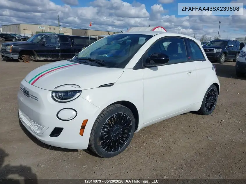 2025 Fiat 500E Bev Red VIN: ZFAFFAA43SX239608 Lot: 12614979X