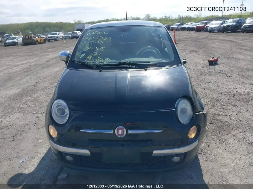 2012 Fiat 500 Lounge VIN: 3C3CFFCR0CT241108 Lot: 12612333x