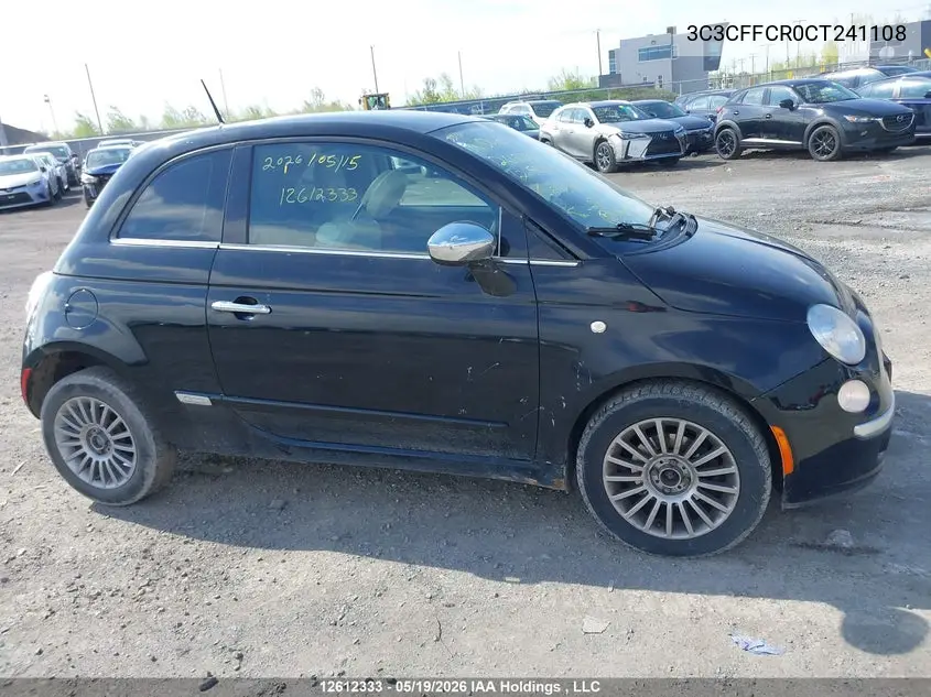 2012 Fiat 500 Lounge VIN: 3C3CFFCR0CT241108 Lot: 12612333x