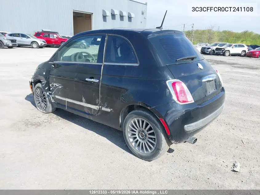 2012 Fiat 500 Lounge VIN: 3C3CFFCR0CT241108 Lot: 12612333x