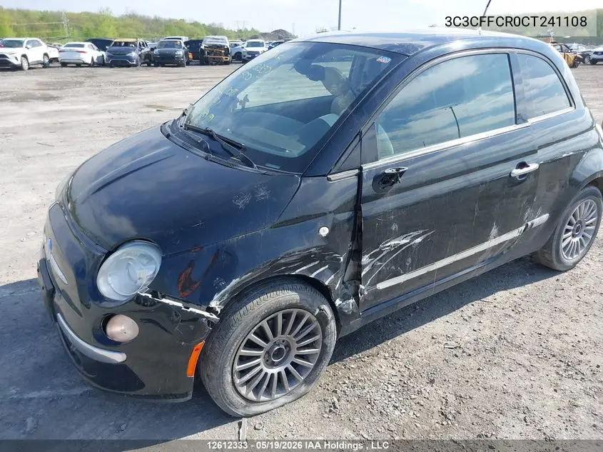 2012 Fiat 500 Lounge VIN: 3C3CFFCR0CT241108 Lot: 12612333x