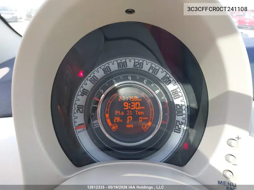 2012 Fiat 500 Lounge VIN: 3C3CFFCR0CT241108 Lot: 12612333x