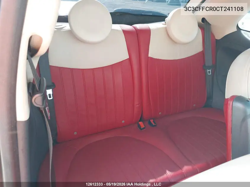 2012 Fiat 500 Lounge VIN: 3C3CFFCR0CT241108 Lot: 12612333x
