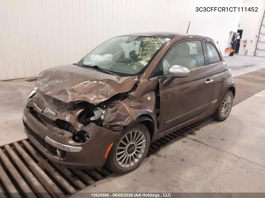 2012 Fiat 500 Lounge VIN: 3C3CFFCR1CT111452 Lot: 12620868