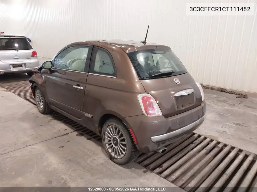 2012 Fiat 500 Lounge VIN: 3C3CFFCR1CT111452 Lot: 12620868