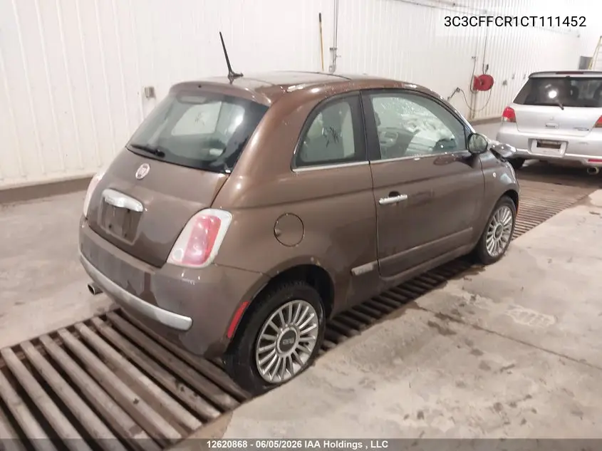 2012 Fiat 500 Lounge VIN: 3C3CFFCR1CT111452 Lot: 12620868