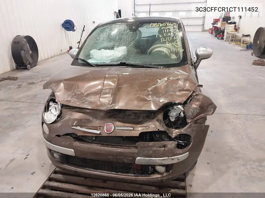 2012 Fiat 500 Lounge VIN: 3C3CFFCR1CT111452 Lot: 12620868