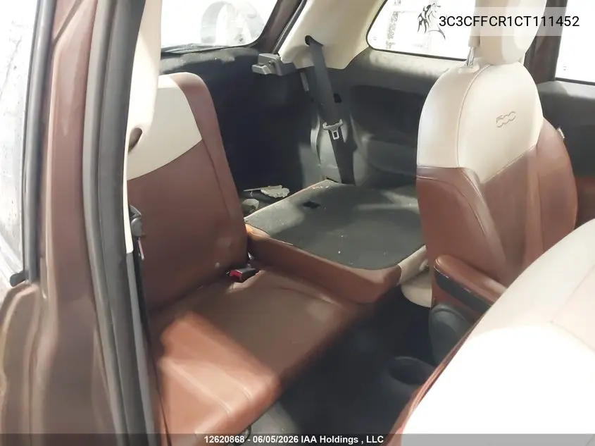 2012 Fiat 500 Lounge VIN: 3C3CFFCR1CT111452 Lot: 12620868