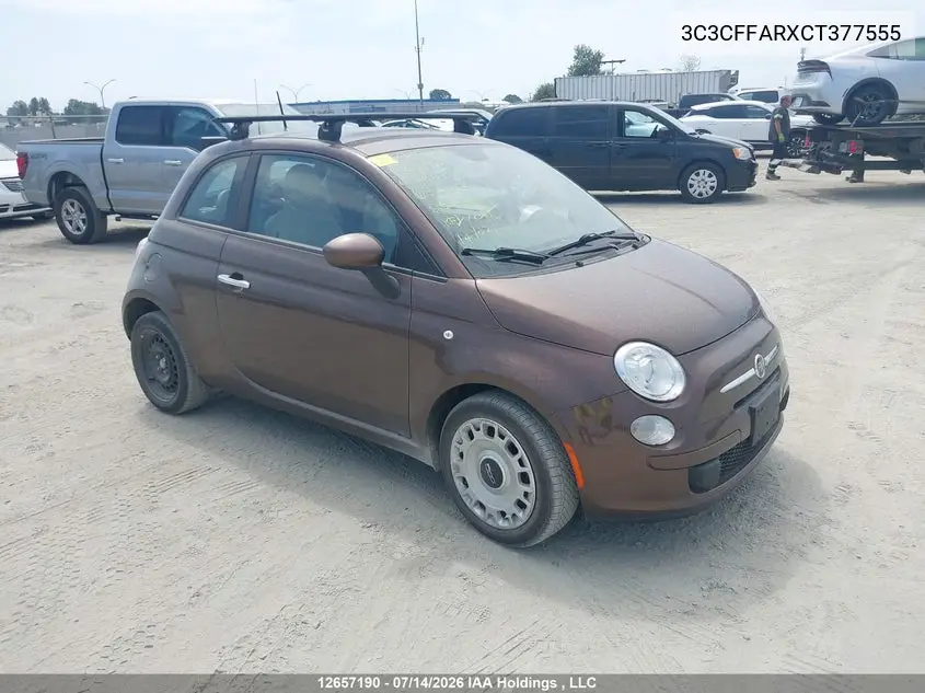 2012 Fiat 500 Pop VIN: 3C3CFFARXCT377555 Lot: 12657190