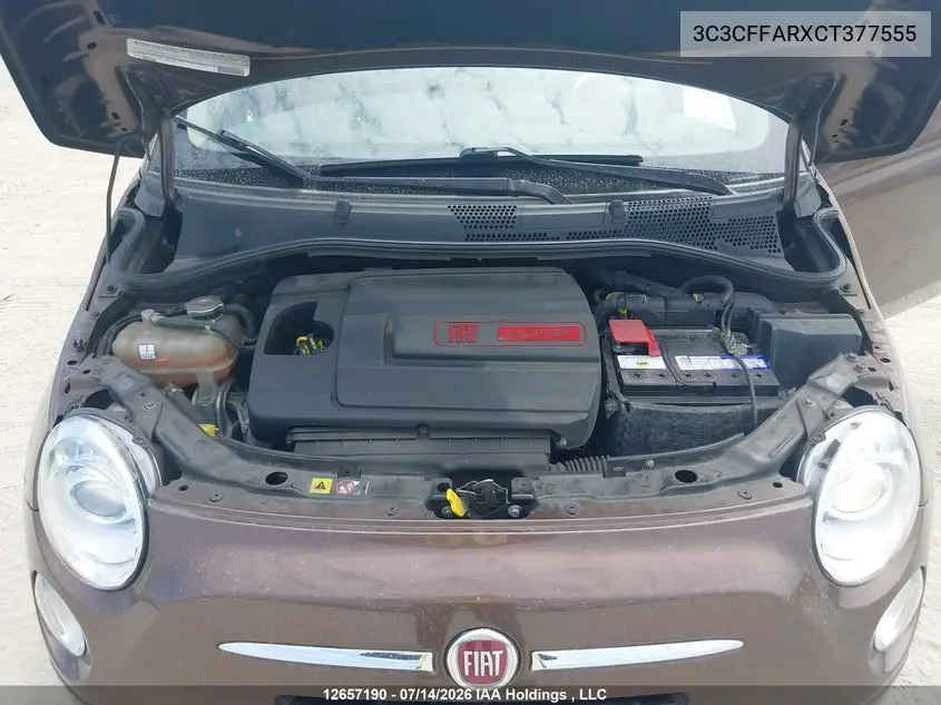2012 Fiat 500 Pop VIN: 3C3CFFARXCT377555 Lot: 12657190