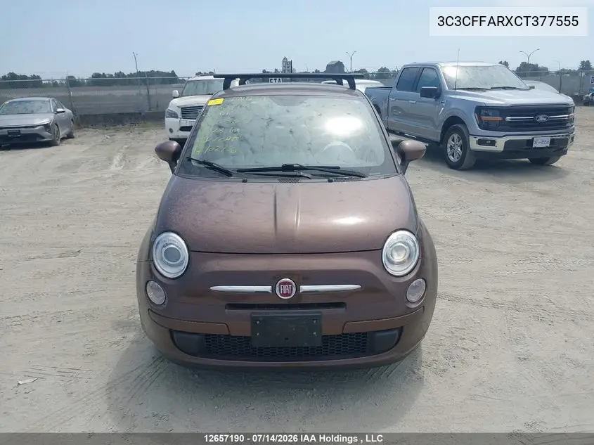 2012 Fiat 500 Pop VIN: 3C3CFFARXCT377555 Lot: 12657190