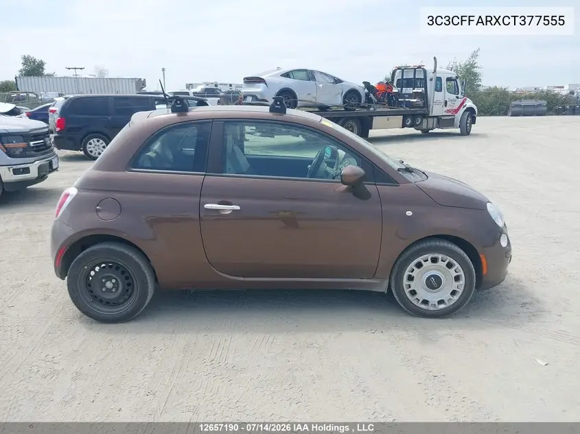 2012 Fiat 500 Pop VIN: 3C3CFFARXCT377555 Lot: 12657190