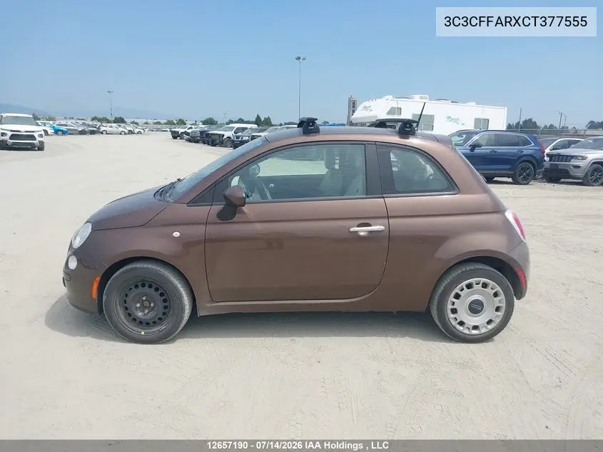 2012 Fiat 500 Pop VIN: 3C3CFFARXCT377555 Lot: 12657190